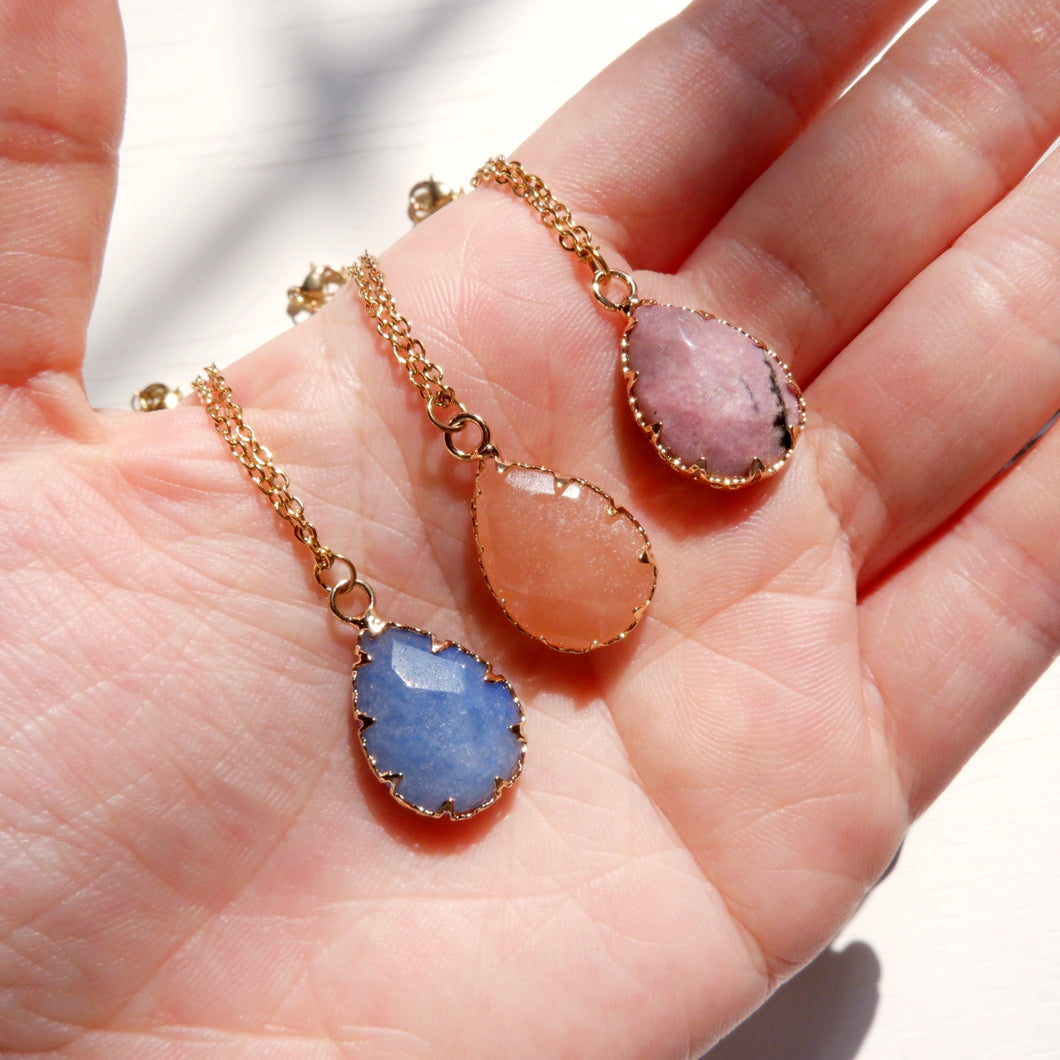 Andrea Necklace - Blue Aventurine, Orange Aventurine, Rhodonite