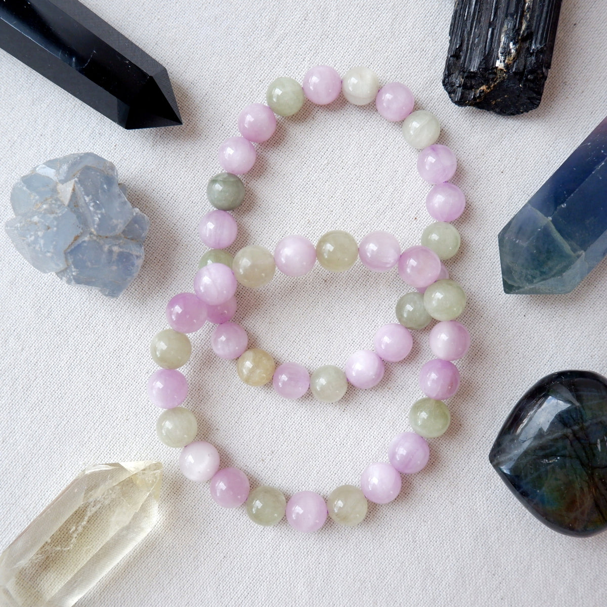 Kunzite Crystal Bracelet - High Quality | Green and Violet