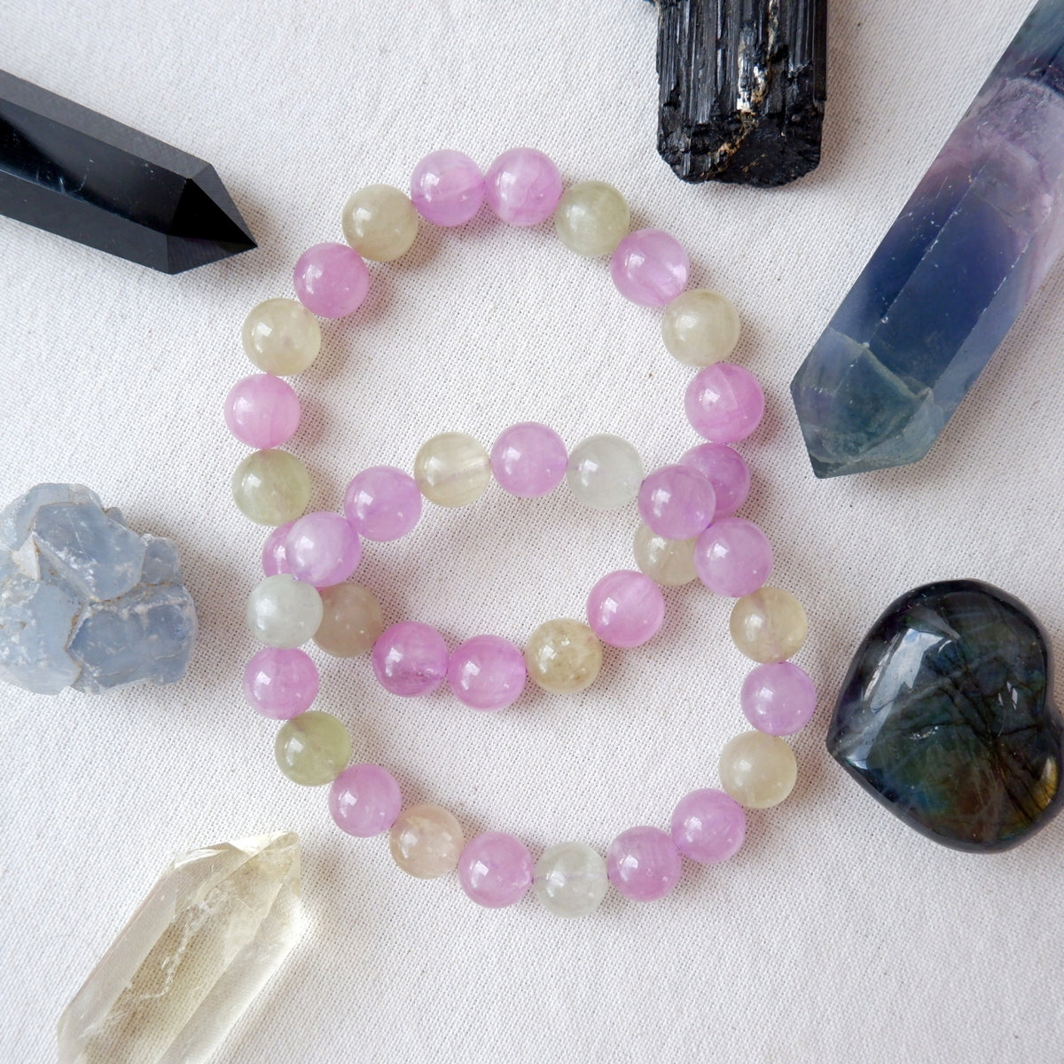 Kunzite Crystal Bracelet - High Quality | Green and Violet
