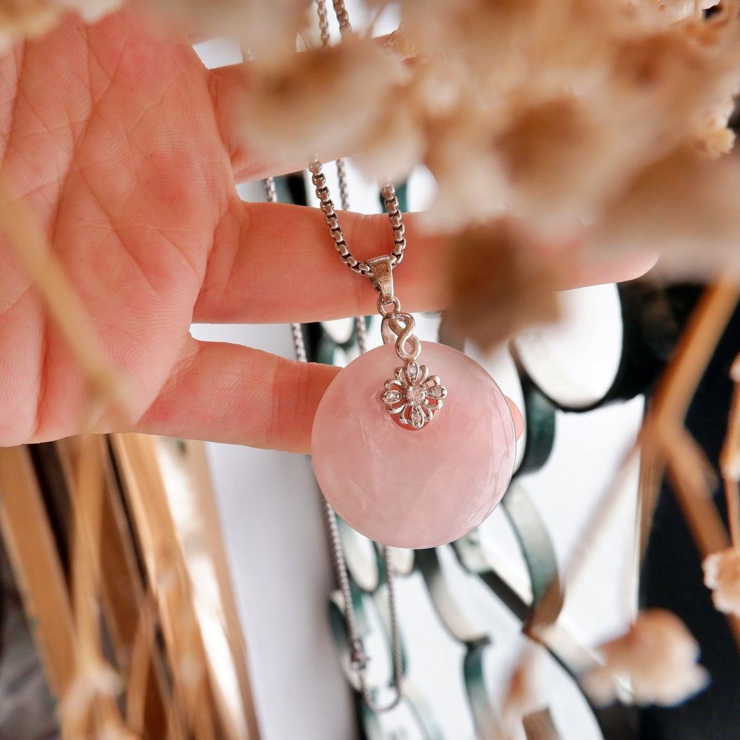 Camille Necklace - Rose Quartz Donut