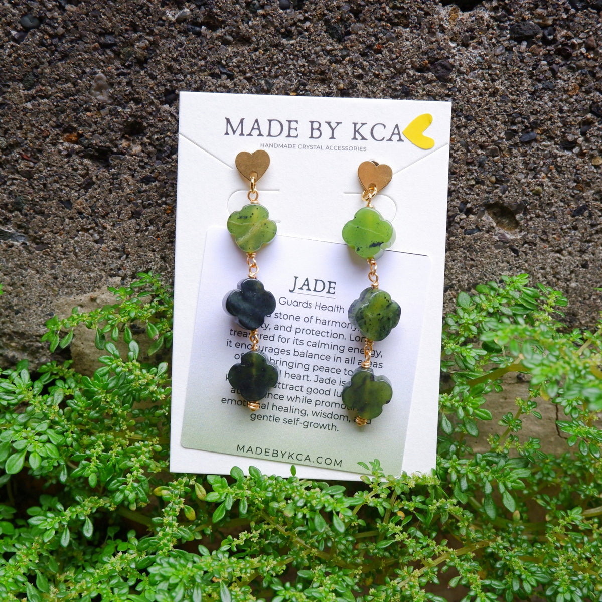 Handmade Crystal Earrings - Jade Four Leaf