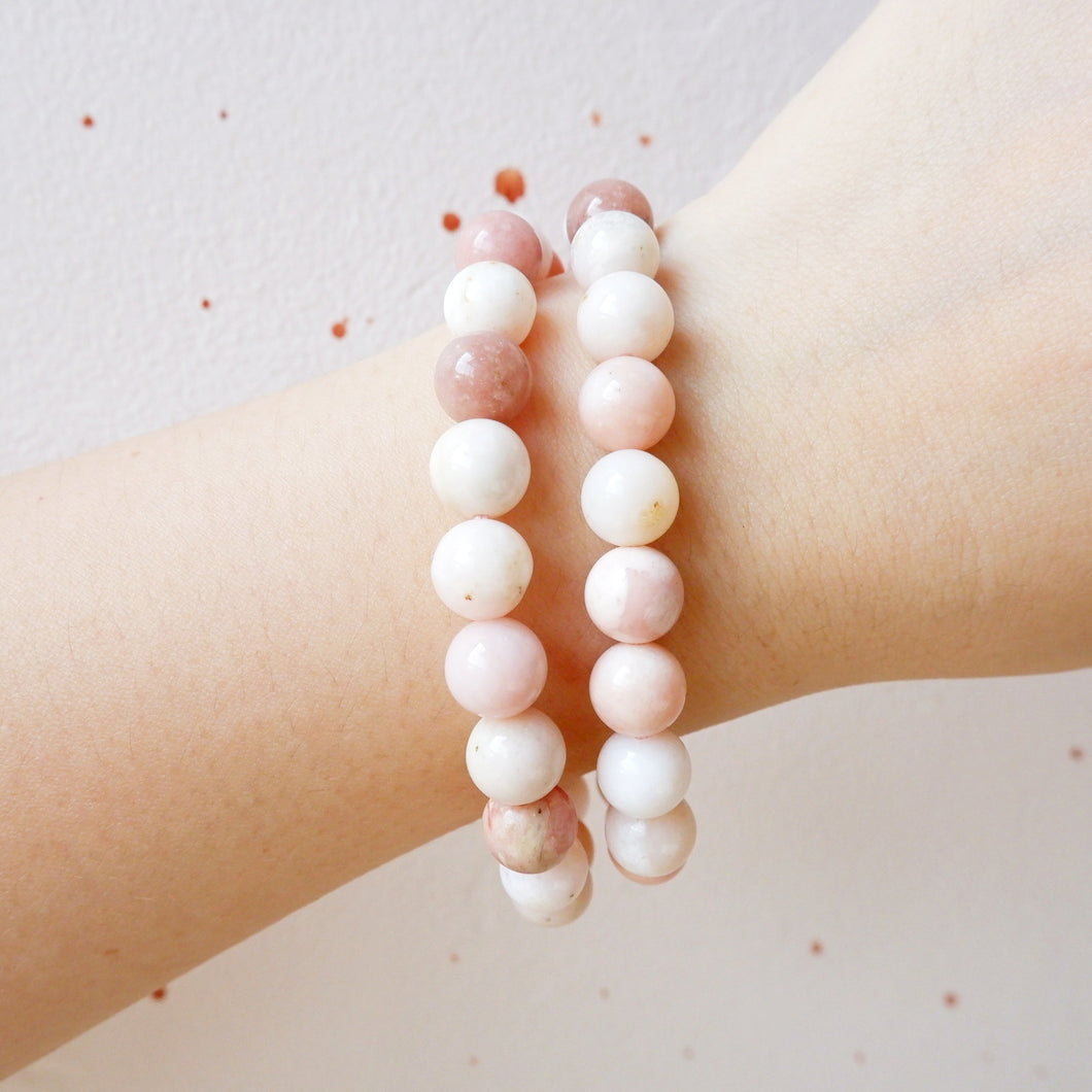 8mm Pink Opal crystal bracelet for emotional healing and self-love, handmade jewelry