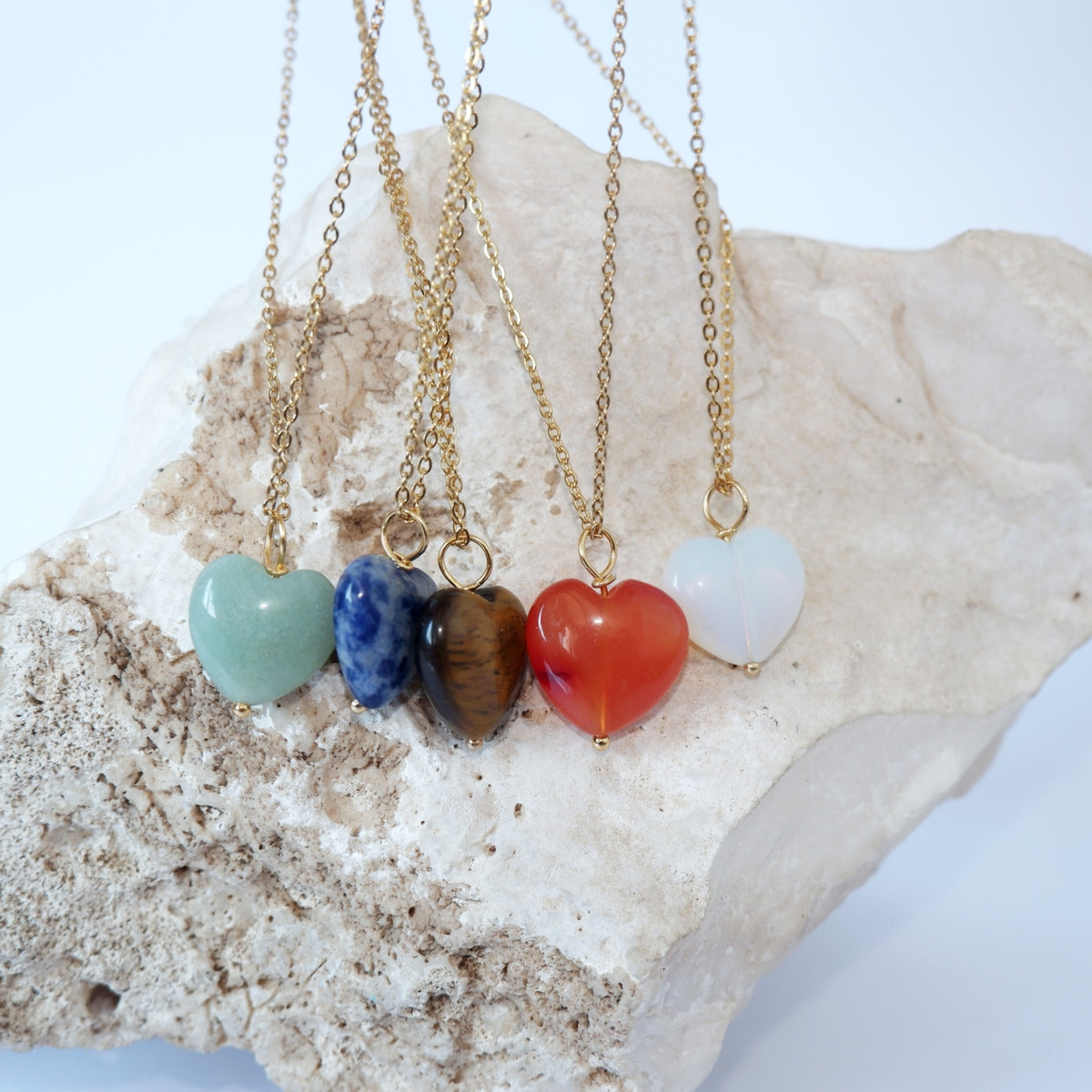 Heart Necklaces | Rose Quartz, Green Aventurine, Tiger's Eye, Howlite, Carnelian