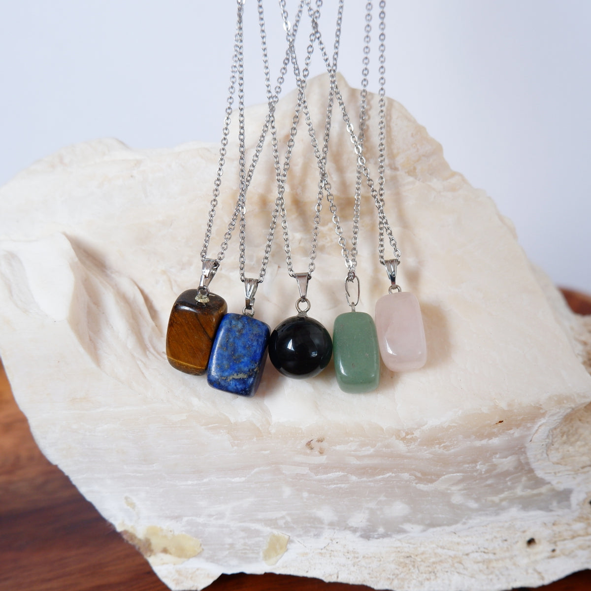 Pendant Necklace - Lapis, Rose Quartz, Tiger's Eye, Obsidian, Green Aventurine
