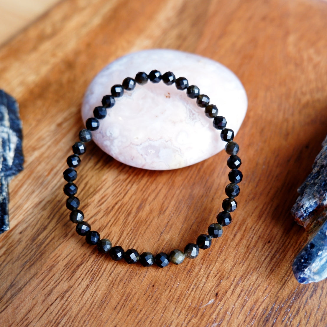 Obsidian Crystal Bracelet - 4mm faceted