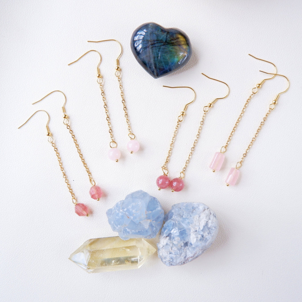 Pink Drop Earrings - Rose Quartz and Strawberry Quartz