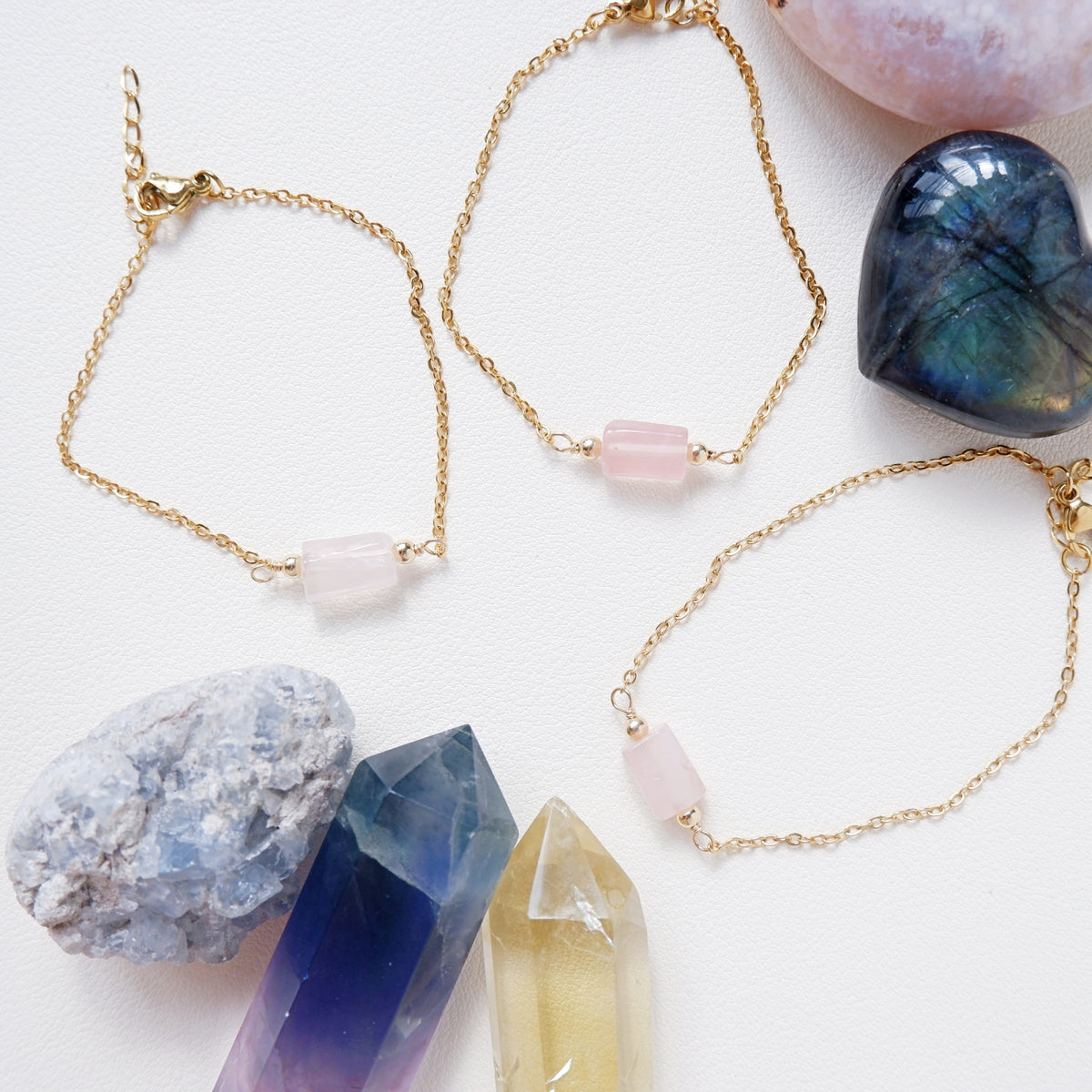 Diana Tube Bracelet - Rose Quartz