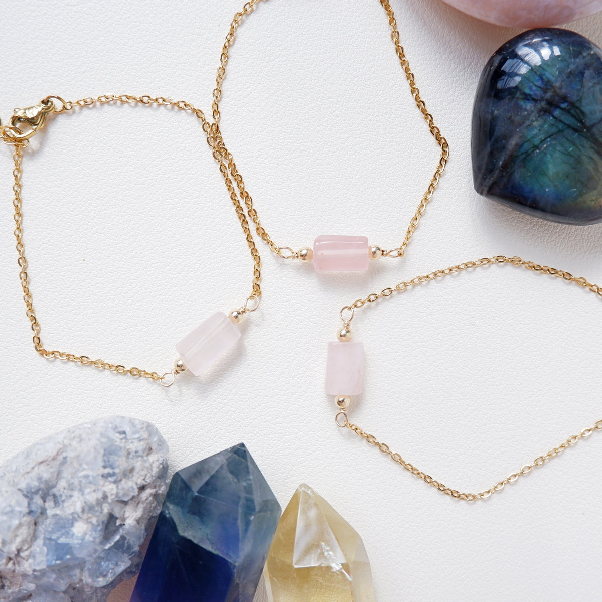 Diana Tube Bracelet - Rose Quartz