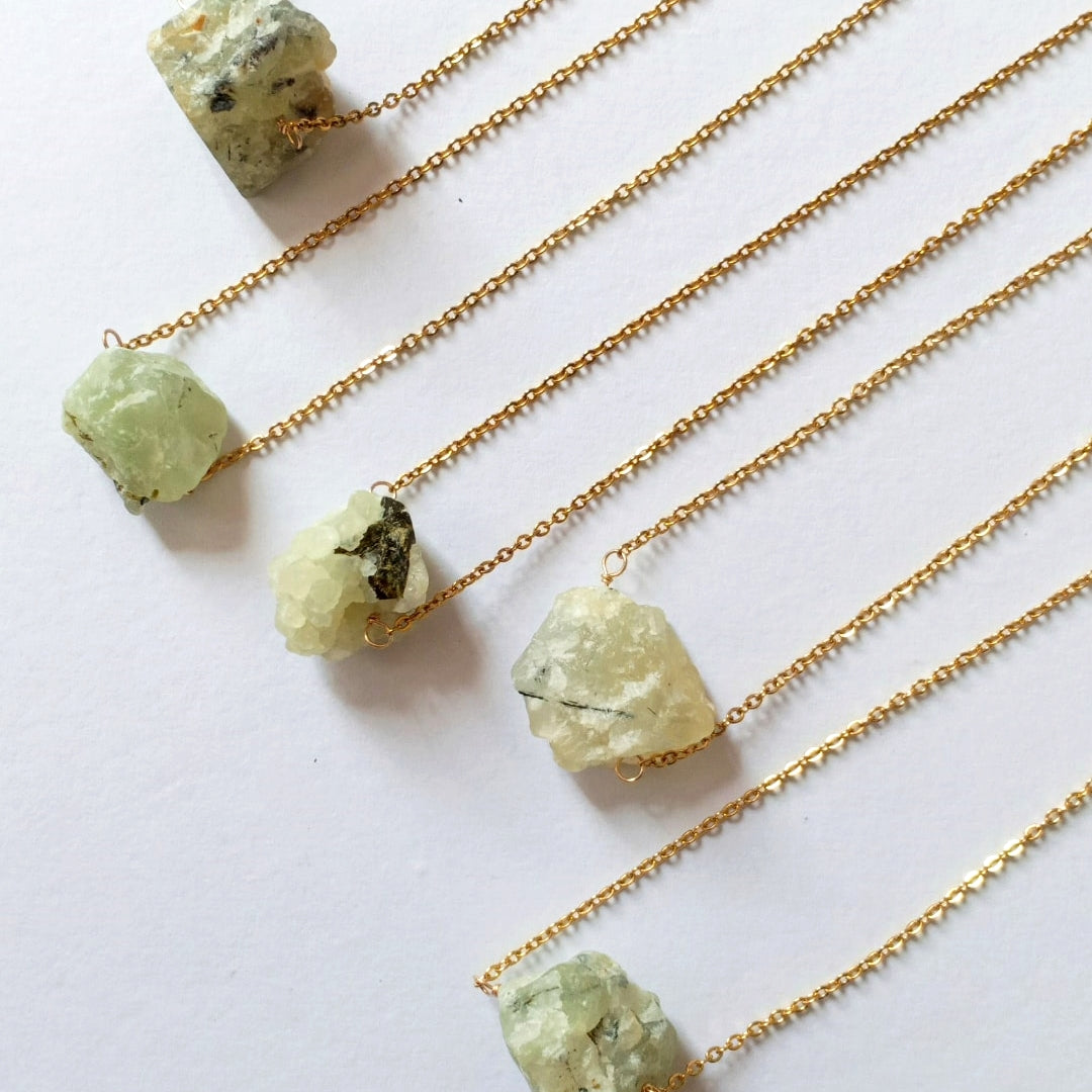 Raw Stone Necklace - Amethyst, Citrine, Rose Quartz, Prehnite, Green Aventurine