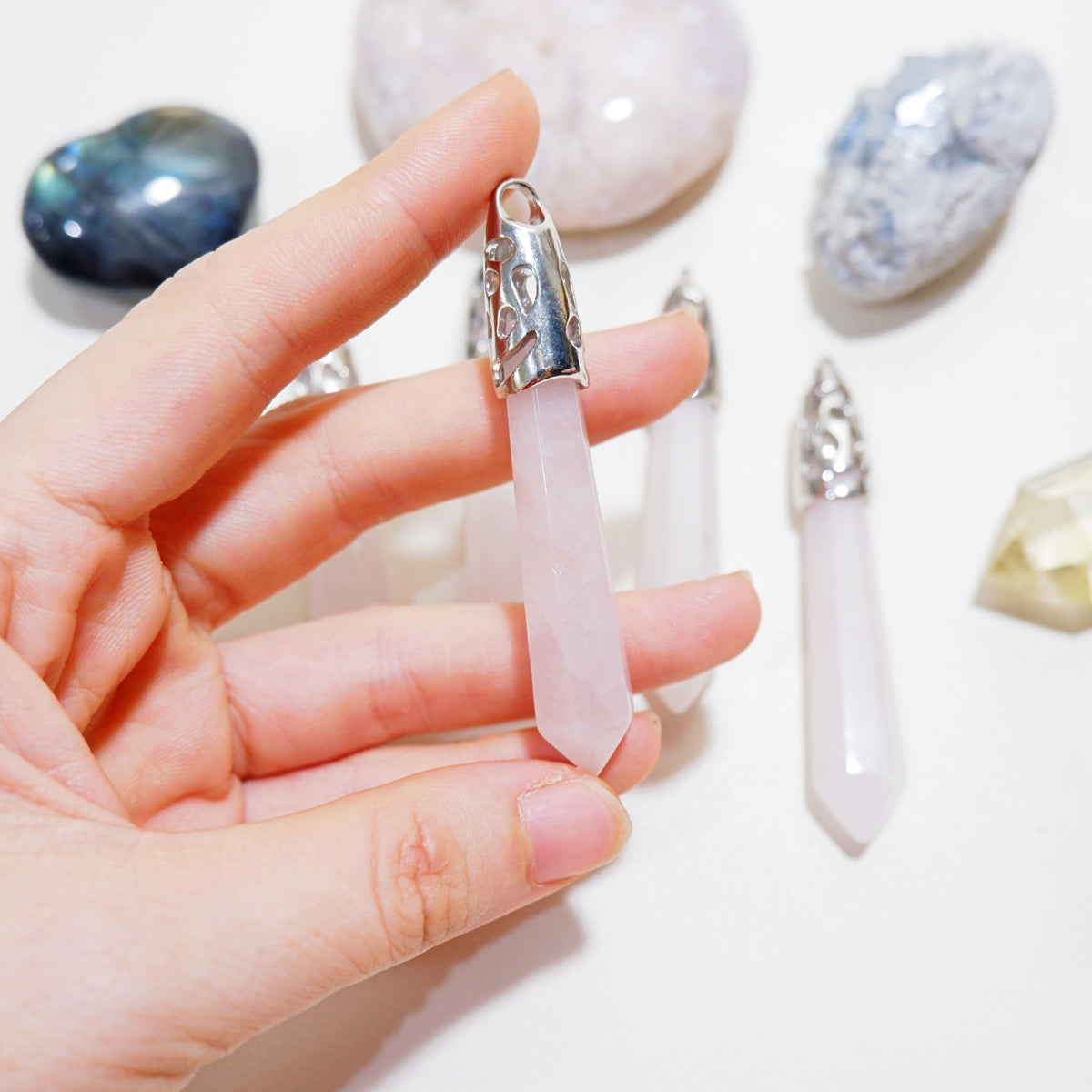 Rose Quartz Icicle Necklace - Pendant Series