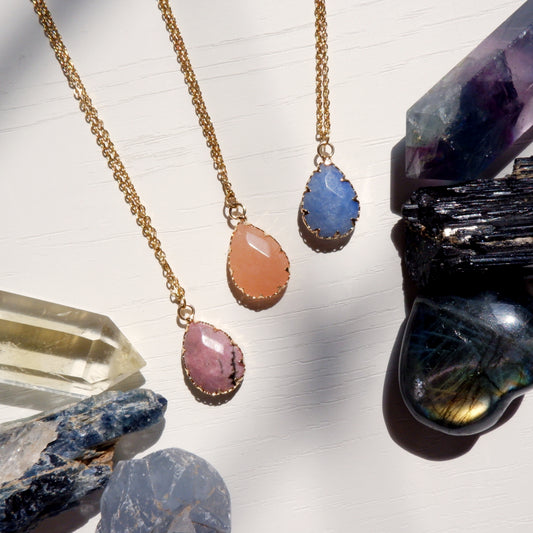 Andrea Necklace - Blue Aventurine, Orange Aventurine, Rhodonite