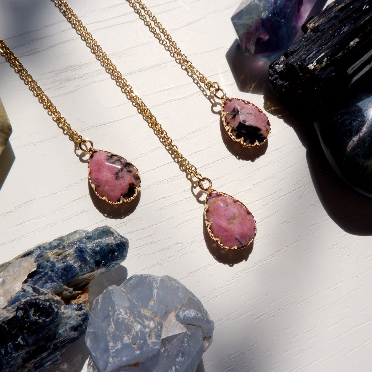 Andrea Necklace - Blue Aventurine, Orange Aventurine, Rhodonite