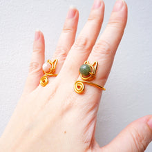 Cat Ring in Gold - Pink Opal and Jade