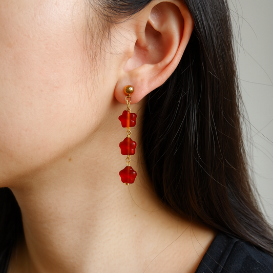 Handmade Crystal Earrings - Carnelian Flower