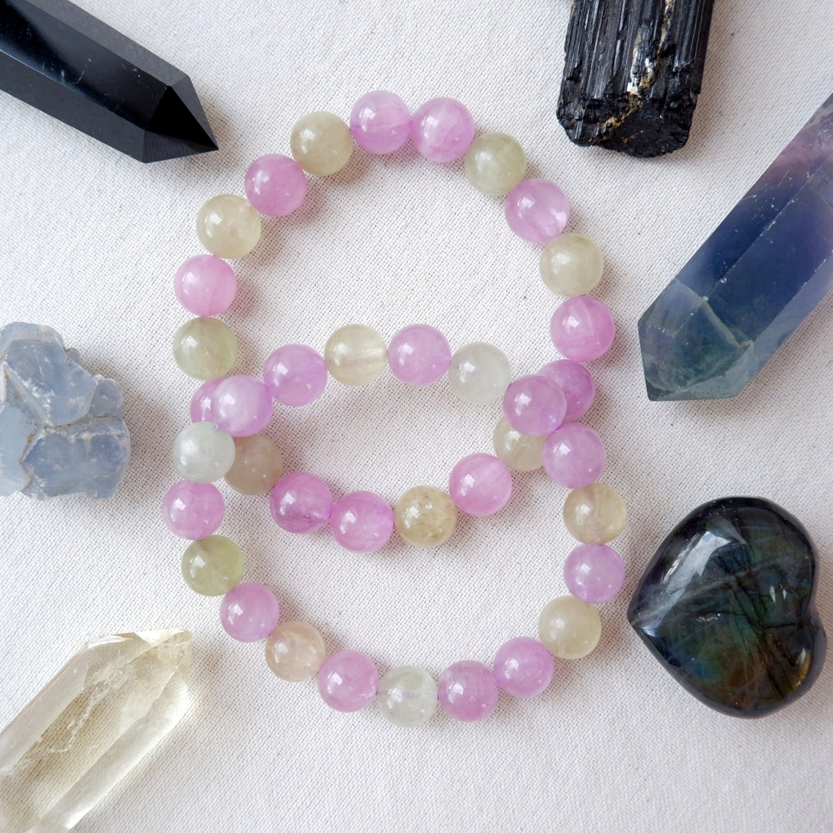 Kunzite Crystal Bracelet - High Quality | Green and Violet