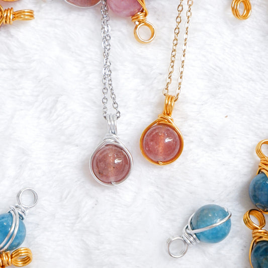 Crystal Dew Necklaces – Madagascar Rose Quartz | Strawberry Quartz | Blue Apatite
