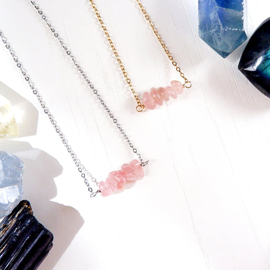 Gemstone Bar Necklace - Madagascar Rose Quartz