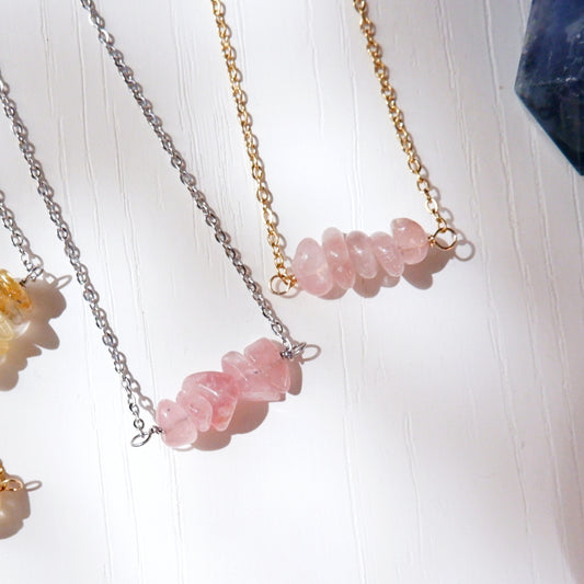 Gemstone Bar Necklace - Madagascar Rose Quartz