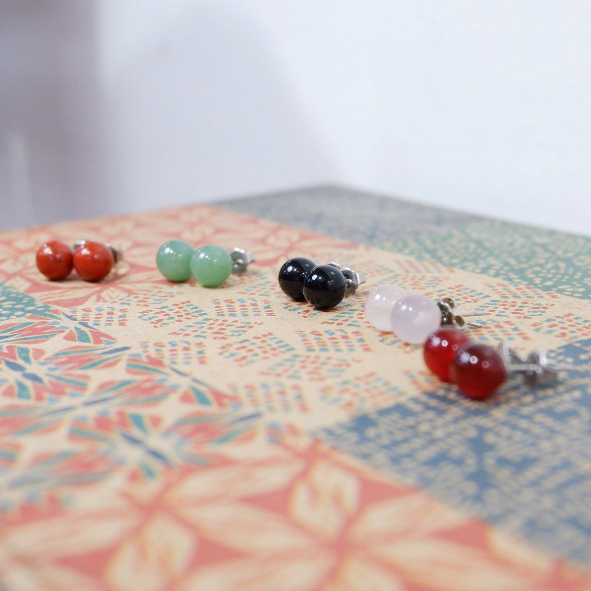 Stud Earrings - Aventurine, Rose Quartz, Carnelian, Onyx, Red Jasper