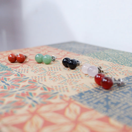 Stud Earrings - Aventurine, Rose Quartz, Carnelian, Onyx, Red Jasper