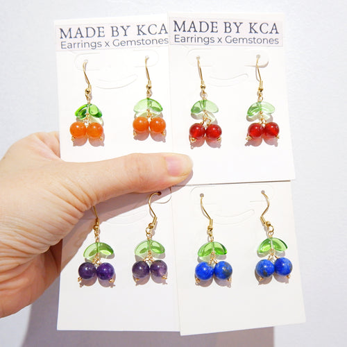 Cute Cherry Crystal Earrings | Carnelian Amethyst Lapis Orange Aventurine