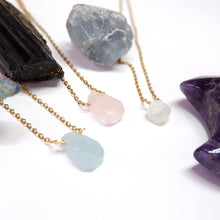 Dainty Crystal Pendant Necklace – Aquamarine, Rose Quartz, or Moonstone