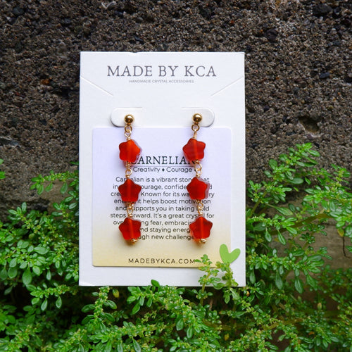 Handmade Crystal Earrings - Carnelian Flower