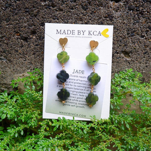 Handmade Crystal Earrings - Jade Four Leaf