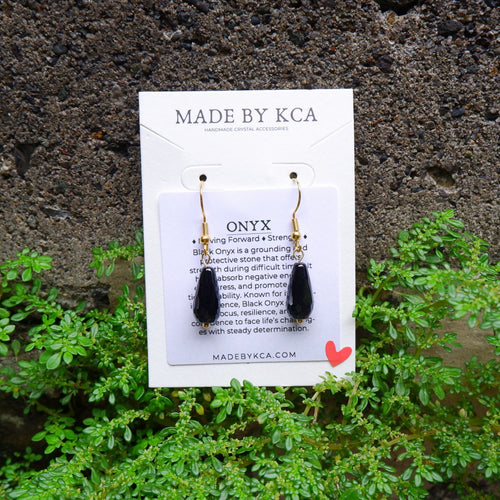 Handmade Crystal Earrings - Onyx Teardrop