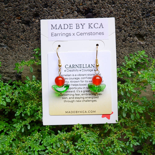 Handmade Crystal Earrings - Carnelian Rose