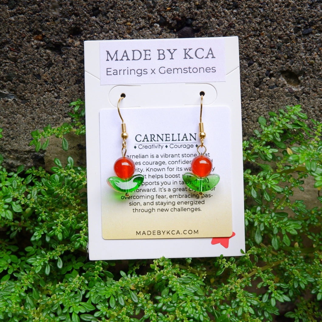 Handmade Crystal Earrings - Carnelian Rose