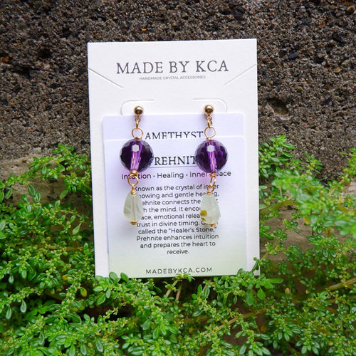 Handmade Crystal Earrings - Amethyst Prehnite