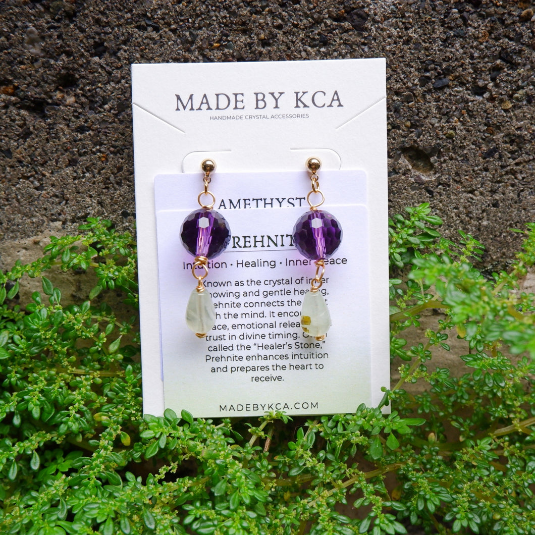 Handmade Crystal Earrings - Amethyst Prehnite