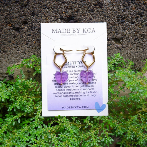 Handmade Crystal Earrings - Amethyst Heart