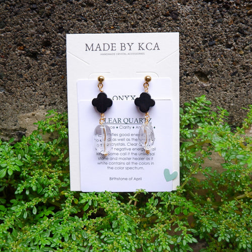 Handmade Crystal Earrings - Onyx Clear Quartz