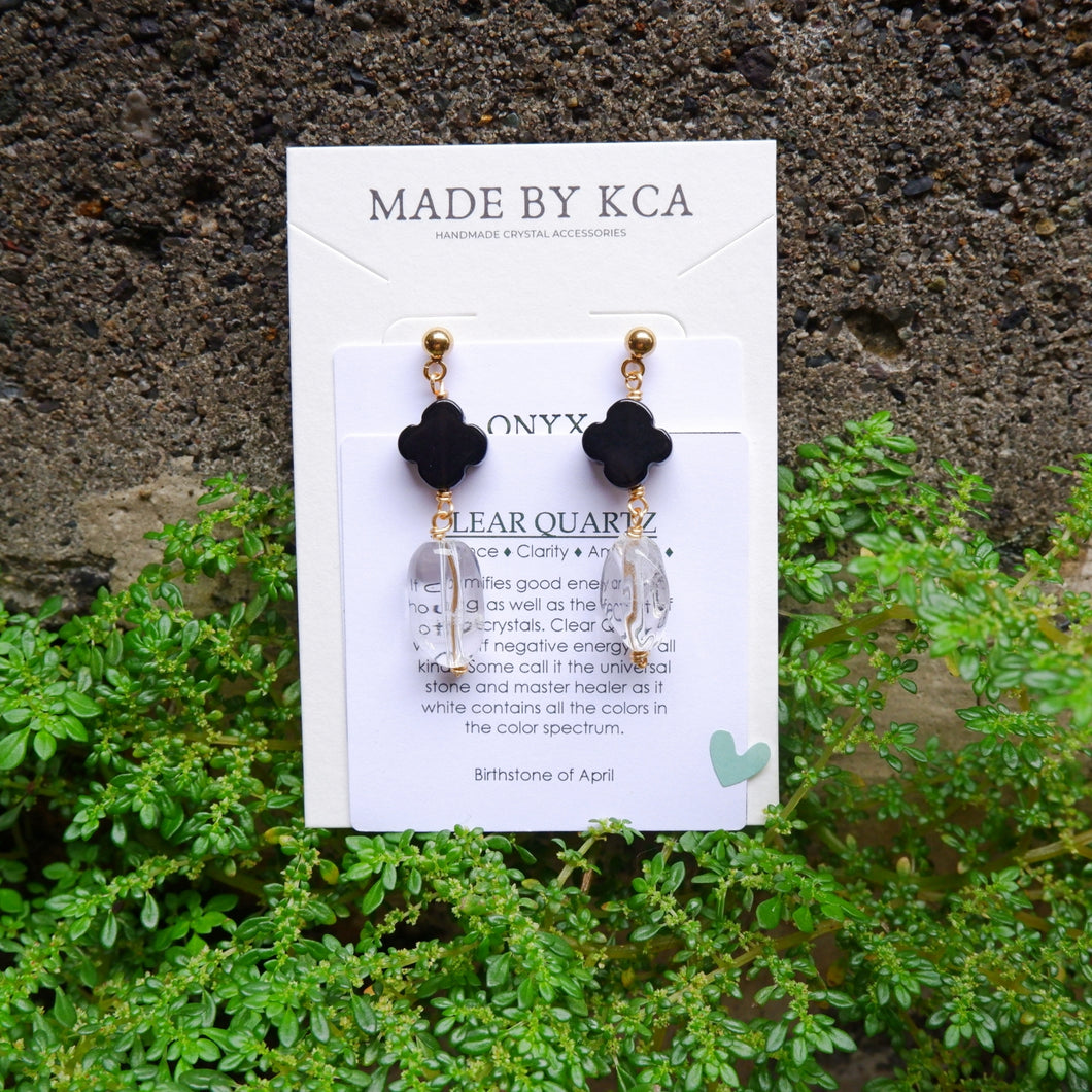 Handmade Crystal Earrings - Onyx Clear Quartz