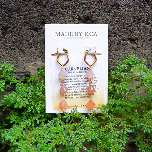 Handmade Crystal Earrings - Carnelian Diamond