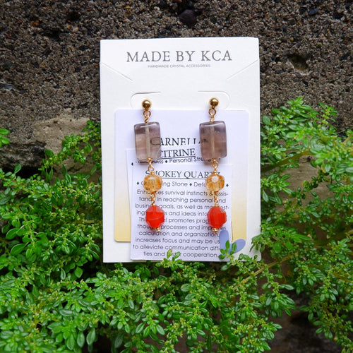 Crystal Handmade Earrings - Smokey Citrine Carnelian