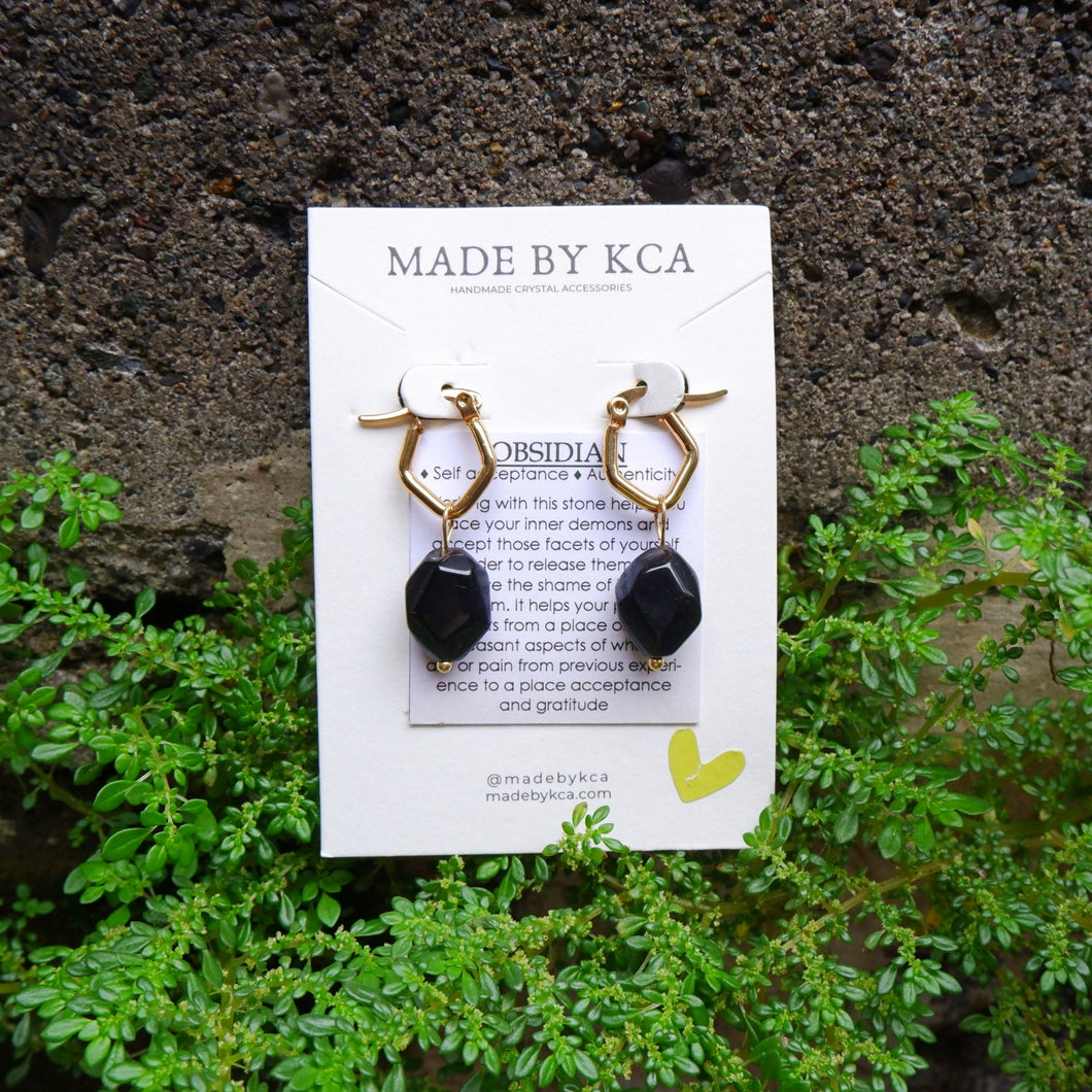 Crystal Handmade Earrings - Obsidian