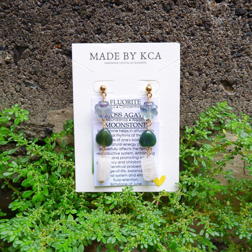 Handmade Crystal Earrings - Fluorite, Moss Agate, Moonstone