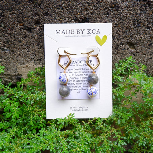 Handmade Crystal Earrings - Labradorite Flowers
