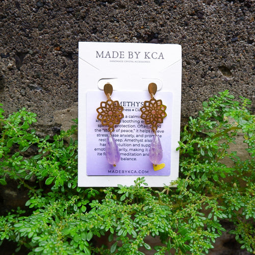 Handmade Crystal Earrings - Amethyst Teardrop