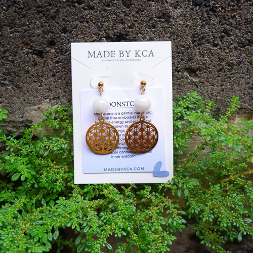 Handmade Crystal Earrings - Moonstone Flower of Life
