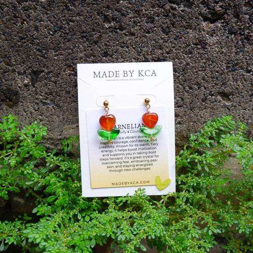 Handmade Crystal Earrings - Carnelian Heart