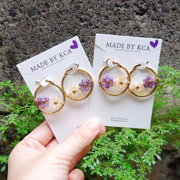 Handmade Crystal Earrings - Amethyst Citrine Floral