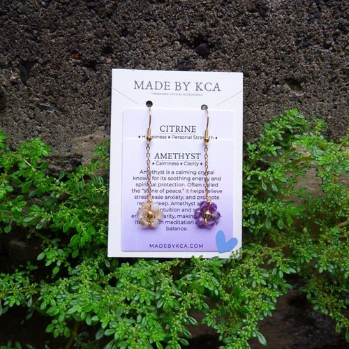 Handmade Crystal Earrings - Amethyst and Citrine Dangling