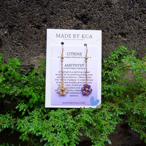 Handmade Crystal Earrings - Amethyst and Citrine Dangling
