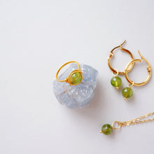Peridot Crystal Necklace, Ring, Earrings