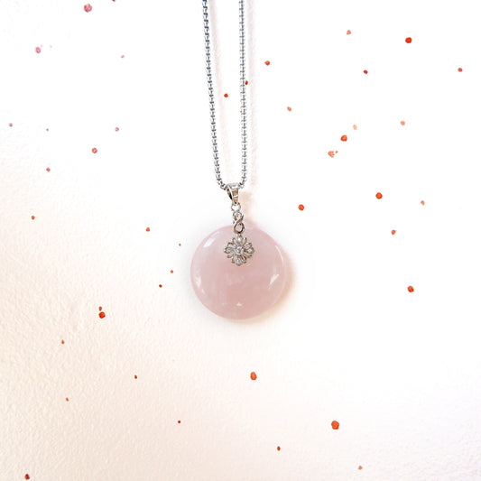 Camille Necklace - Rose Quartz Donut