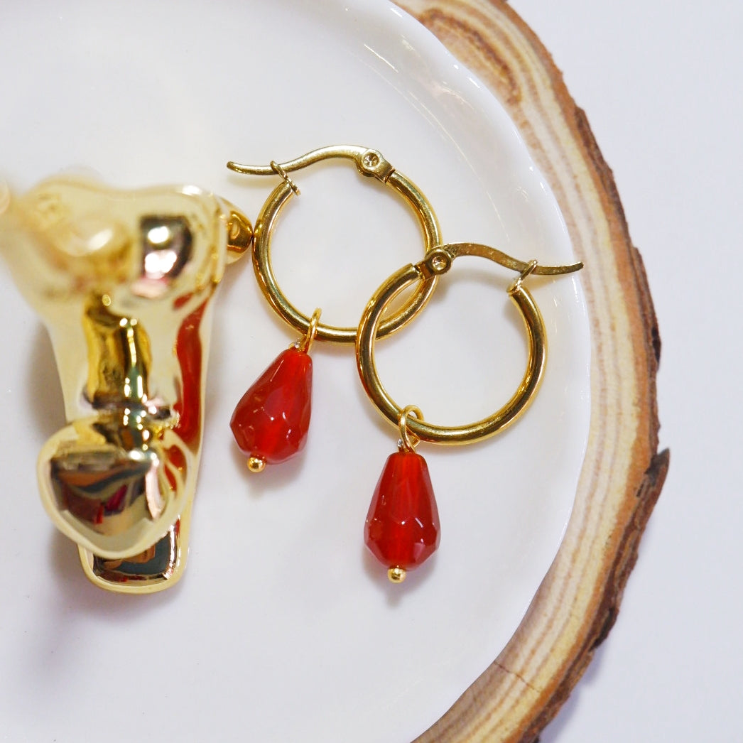 Red Agate Teardrop Earrings